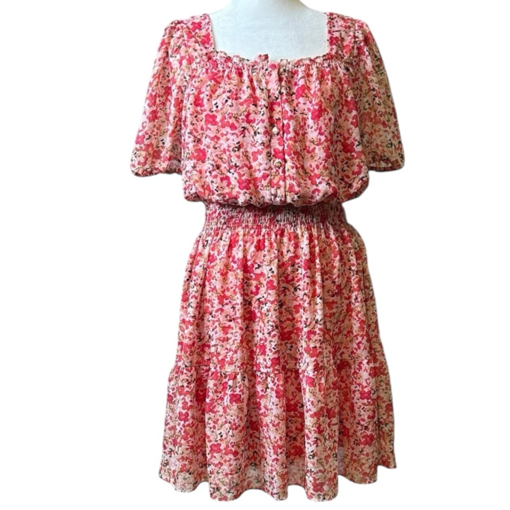JUST…TAYLOR Floral Flouncy Mini Dress in Pinks  and Peach Size 16 -- SUPER CUTE! - Picture 3 of 12